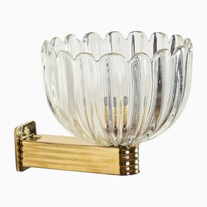 Murano Glas & Messing Blumen Wandleuchte von Barovier, Italien, 1940er