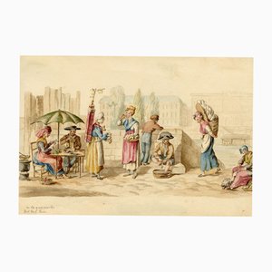 Figuras en el muelle cerca del Pont Neuf, París, década de 1820, Acuarela