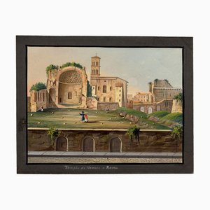 Italian School Artist, Veduta with Temple of Venus & Roma, Rome, Early 1800s, Gouache Painting