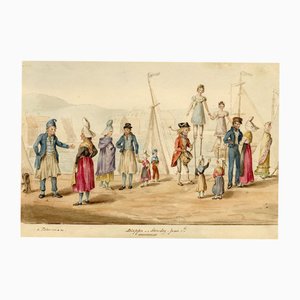 Figures on Dieppe Quayside, Sunday, 1820s, Watercolour