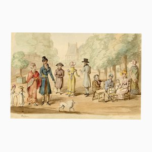 Pariser im Tuileriengarten, 1821, Aquarell