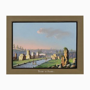 Italian School Artist, Veduta with Street of Tombs, Pompeii, Italy, Early 1800s, Gouache
