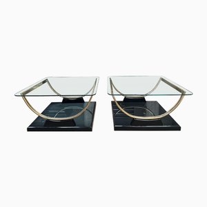 Black Lacquered and Brass End Tables, 1980s, Set of 2