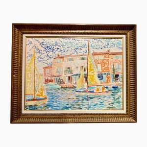 Serge Mendjisky, Port Grimaud, XXe Siècle, Huile sur Panneau, Encadrée