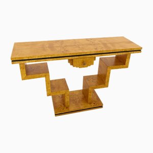 Geometric Walnut Burl Console Table, 1950s