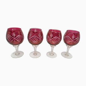 Bicchieri Römer in cristallo rosso di Saint Louis, Francia, anni '40, set di 4