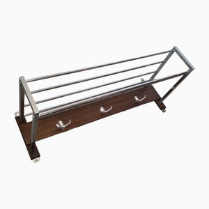 Portemanteau Mural Vintage en Chrome et Bois, 1970s