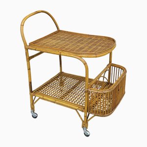 Carrello bar Mid-Century moderno in bambù e vimini di Franco Albini, anni '60