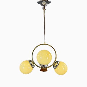 Art Deco Chrome Chandelier with Glass Shades, 1930s