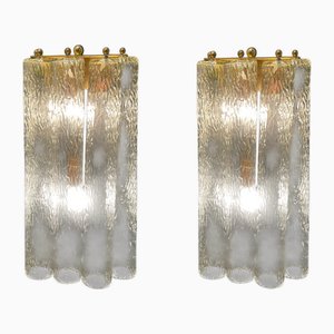 Apliques de pared italianos de tubo de cristal de Murano, años 80. Juego de 2