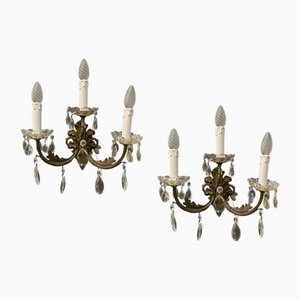 Appliques Vintage en Bronze et Cristal, 1950s, Set de 2