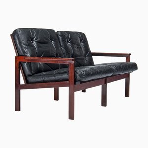 Canapé Capella en Cuir et Palissandre par Illum Wikkelso, Danemark, 1950s