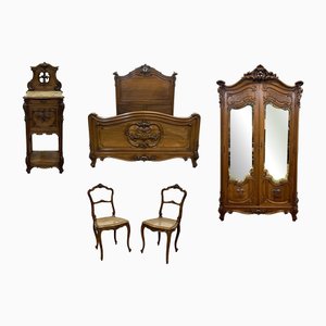 Louis XV Bedroom Set in Walnut, Early 20th Century, Set of 5