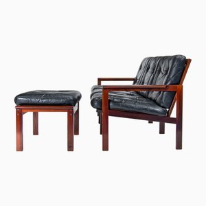 Canapé Mid-Century en Palissandre et Cuir par Illum Wikkelso Capella, 1950s, Set de 2
