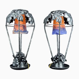 Lampade Art Déco in ferro battuto con motivo a vite di Muller Frères, Lunéville, 1925, set di 2