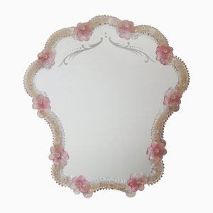 Venetian Pink Wall Mirror with Flowers, 1960