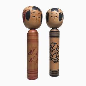 Vintage Sakunami Kokeshi von Hiraga Kenjirō, Japan, 1950er, 2er Set
