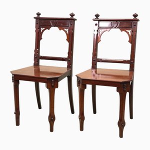 Aesthetic Victorian Mahogany Hall Chairs, 1880s, Set of 2