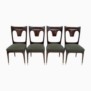 Sillas de comedor italianas Mid-Century modernas de nogal y Bouclè, años 50. Juego de 4