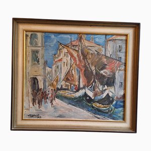 W. Niggemeyer, Sailing Boats in the Harbor, 1963, Oil Painting, Framed