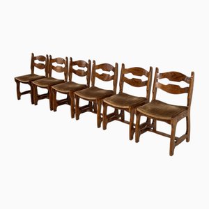 Dining Chairs in Wood and Fabric by Guillerme et Chambron, 1950s, Set of 6
