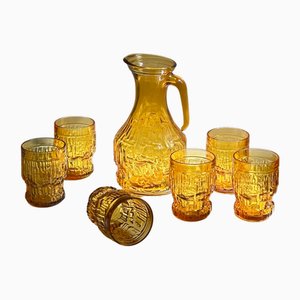 Jarra y vasos brutalistas italianos de Empoli, años 70. Juego de 7
