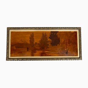 Marquetry Panel with Alpine Lake attributed to Pierre Rosenau, Early 20th Century