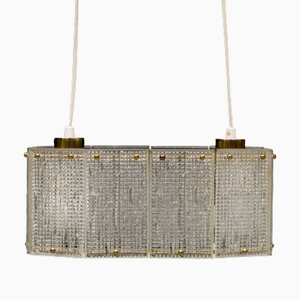 Orrefors zugeschriebene Deckenlampe aus Geformtem Glas & Messing, 1960er