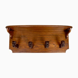 Art Nouveau Gothic Wall Coat Rack with Sculpted Hooks, Early 20th Century