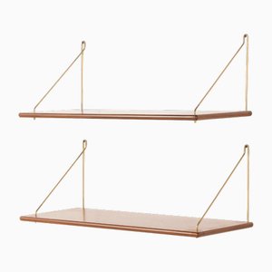 Danish Teak Shelves on Brass Hangers, 1960s