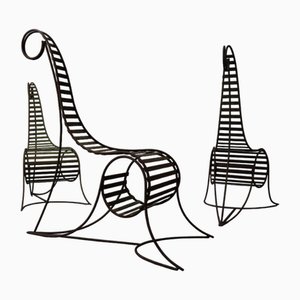 Sculptural Iron Chairs in the style of André Dubreuil, 1980s, Set of 3