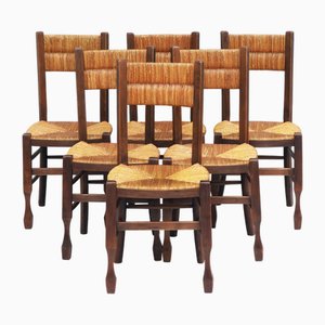 French Provincial Woven Rush Chairs, 1950s, Set of 6
