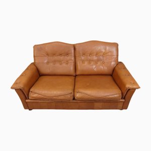 Mid-Century Danish 2-Seater Sofa in Tan Leather attributed to Madsen & Schubell