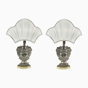 Lampen mit Fächer aus versilbertem Kupfer, 1970er, 2er Set