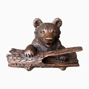 Portapenne calamaio intagliato nella Foresta Nera con orso, fine XIX secolo