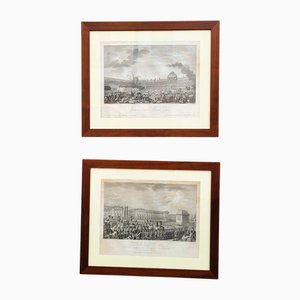 French Revolution Scenes, 19th Century, Engravings, Framed, Set of 2