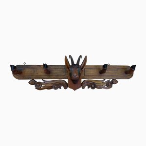 Coat Rack with Carved Chamois Head, 1900s