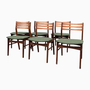 Green Upholstered Teak Dining Chairs, Set of 6