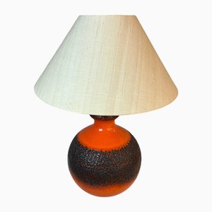 Orange and Brown Fat Lava Ceramic Table Lamp with Silk Shade from Jasba