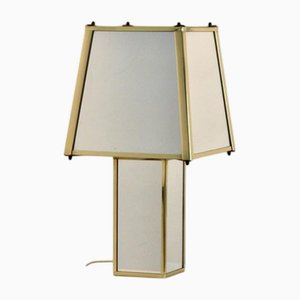 Vintage Belgian Geometric Table Lamp in Brass and Mirror, 1970s
