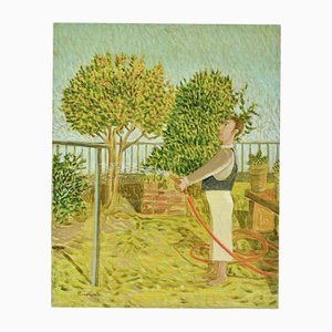 Alberto Gallerati, The Little Garden on Via della Partita, Oil on Canvas, 1970s