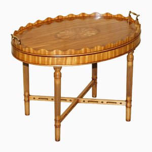 Vintage Sheraton Revival Satinwood Coffee Table with Removable Tray Top