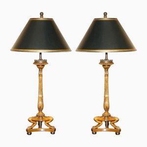 Victorian Style Carved Walnut Table Lamps, Set of 2