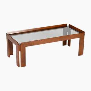 Rectangular Walnut Coffee Table with Smoked Glass Top by Afra and Tobia Scarpa, Italy, 1960s