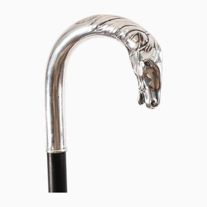 Canne Antique Tête de Cheval en Argent, France