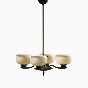 1376 Chandelier in Brass and Glass by Paavo Tynell, 1930s