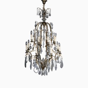 Antique 16-Light French Crystal Chandelier, 1930