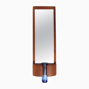 Vintage Danish Wall Mirror with Glass Vase, 1960s