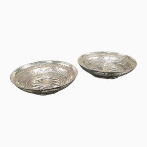Cuencos indios antiguos de plata, 1850. Juego de 2