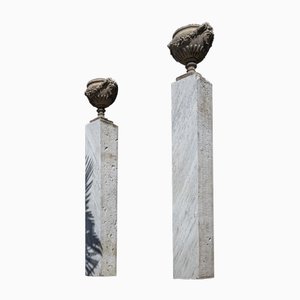 Square Carrara Marble Pedestals, Set of 2